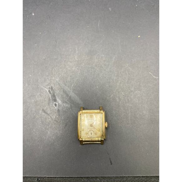 Benrus Vintage 17 Jewel s Square Fancy Tank Style Wristwatch Gold Dial No Band main image 4